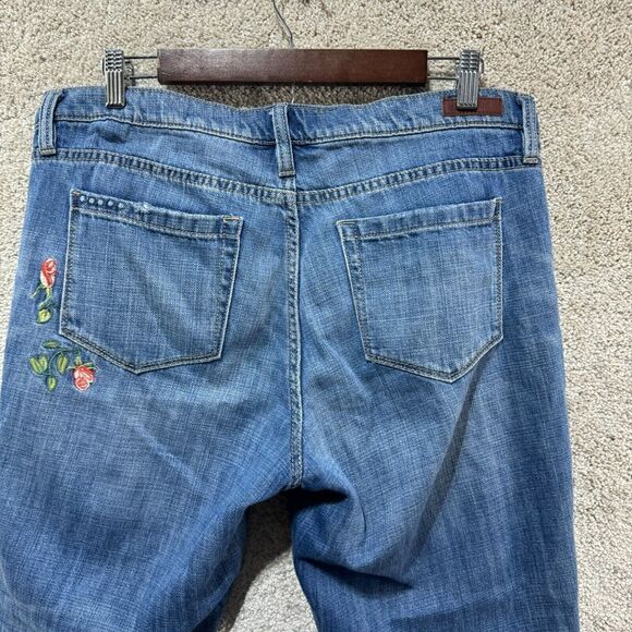 BLANKNYC Crop Girlfriend Jeans Women's 28 Blue Rose Embroidered Distressed Denim - Picture 14 of 16